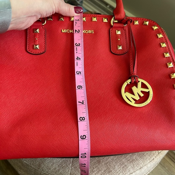 MICHAEL KORS Sandrine Gold Studded Satchel‎ Shoulder Bag/Purse Red - Picture 10 of 13